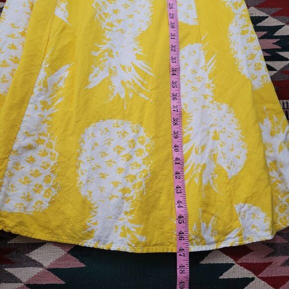 Anthropologie Maeve Yellow White Pineapple Midi Dress Sz 6 Rayon Linen Vacation - Picture 11 of 11
